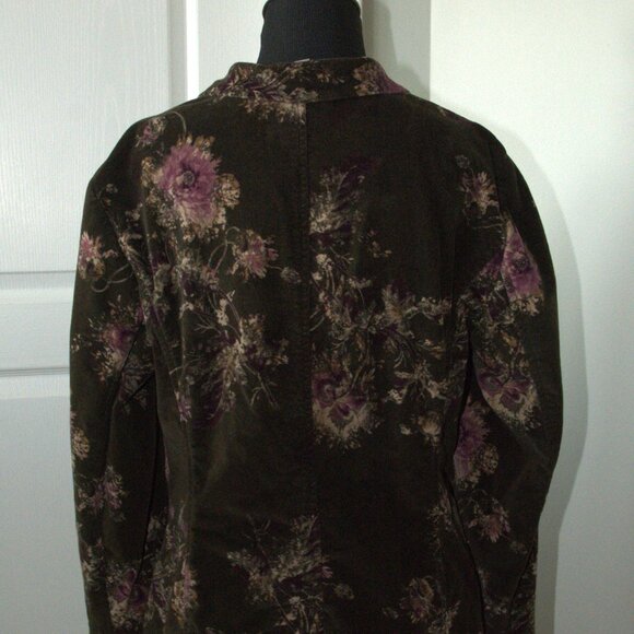 J. Jill Women's MP Blazer Boho Velvet Romantic Floral Stretch Blazer Brown - Picture 4 of 8